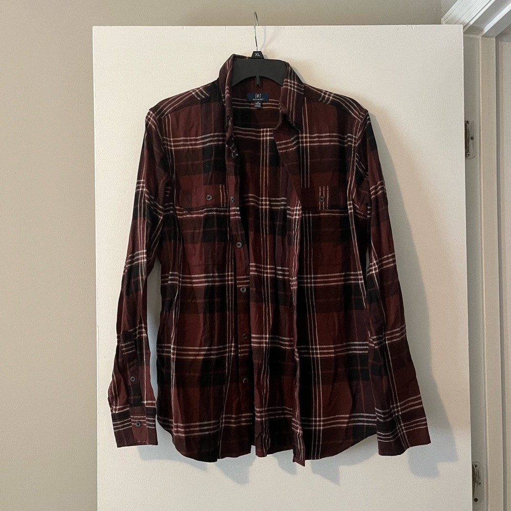 maroon, black, white flannel